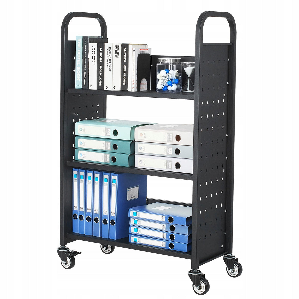 WÓZEK BIBLIOTECZNY VEVOR 150 KG 3-POZIOMOWY SOLIDNY NA KÓŁKACH 77X38X122 CM