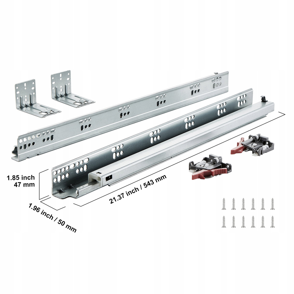 VEVOR 10 PAR PROWADNIC DO SZUFLAD 533.4MM MOCNE OCYNKOWANE SOFT CLOSE