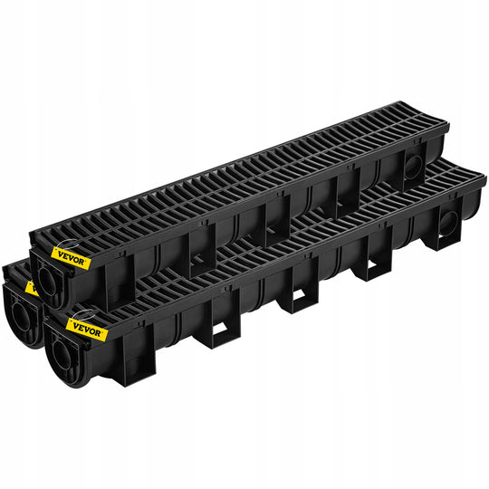 ZESTAW RYNIEN VEVOR 3-PAK SYSTEM ODWODNIENIA LINIOWEGO HDPE B125 CZARNY