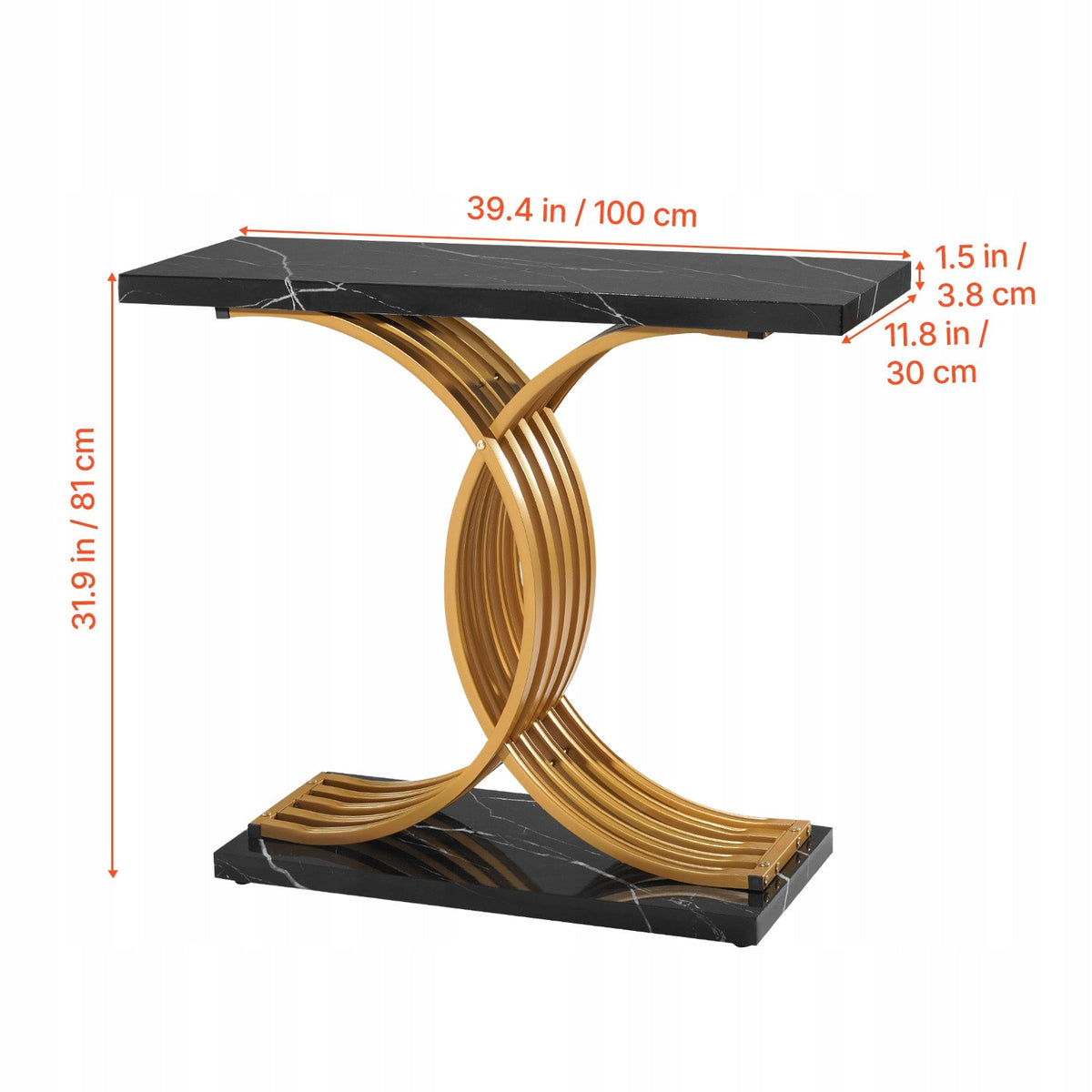 VEVOR STOLIK KONSOLOWY 100X30X81 CM CZARNY ZŁOTY NOWOCZESNY SOLIDNY MOCNY