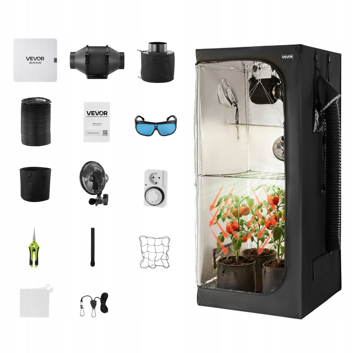 PROFESJONALNY NAMIOT DO UPRAWY ROŚLIN VEVOR 80X80X180 CM LED 150W