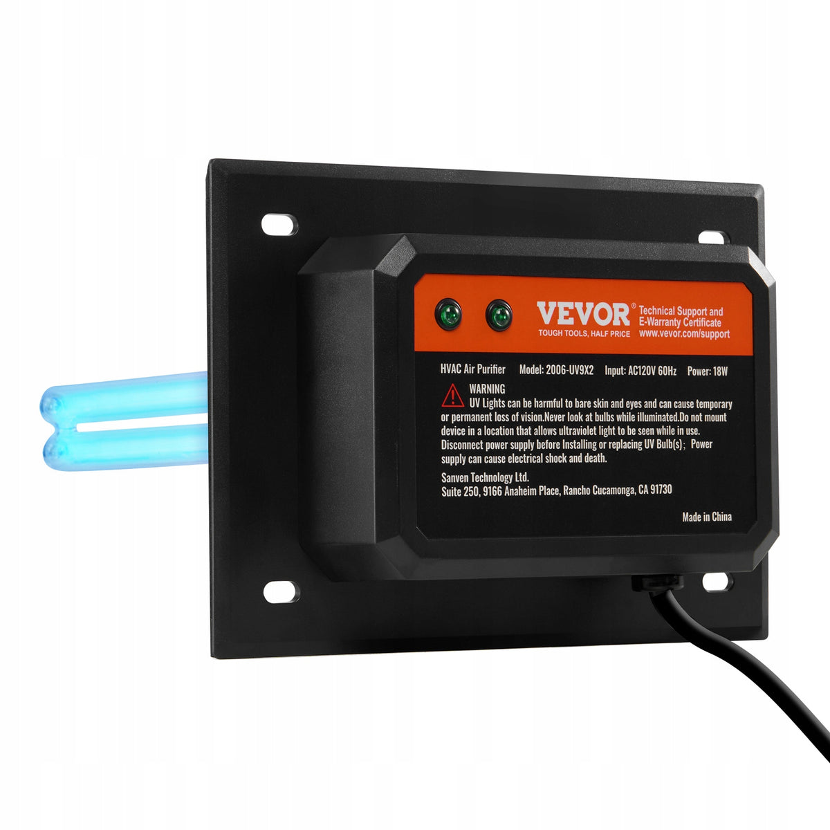 VEVOR HVAC OCZYSZCZACZ POWIETRZA UV UVC 18W DO KLIMATYZACJI Z 2 ŻARÓWKAMI