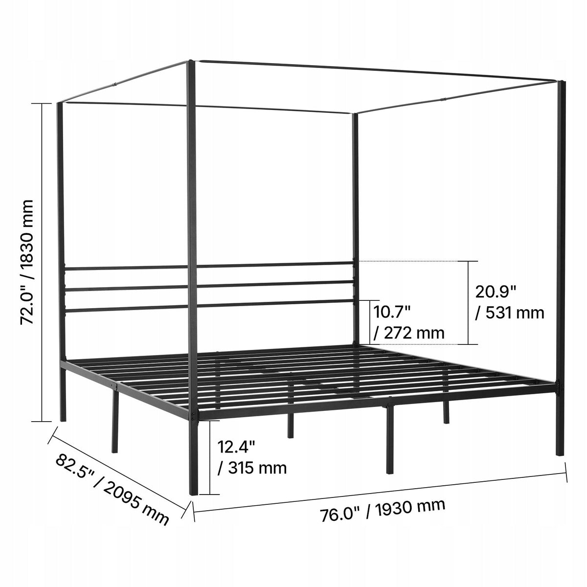 SOLIDNA RAMA ŁÓŻKA Z BALDACHIMEM VEVOR KING SIZE METALOWA CZARNA 800KG