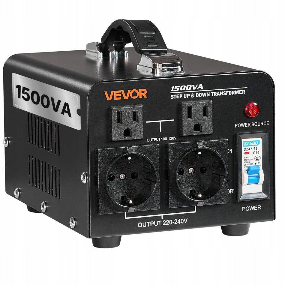 VEVOR TRANSFORMATOR MOCY 1500VA PODWYŻSZAJĄCY I OBNIŻAJĄCY NAPIĘCIE 110V