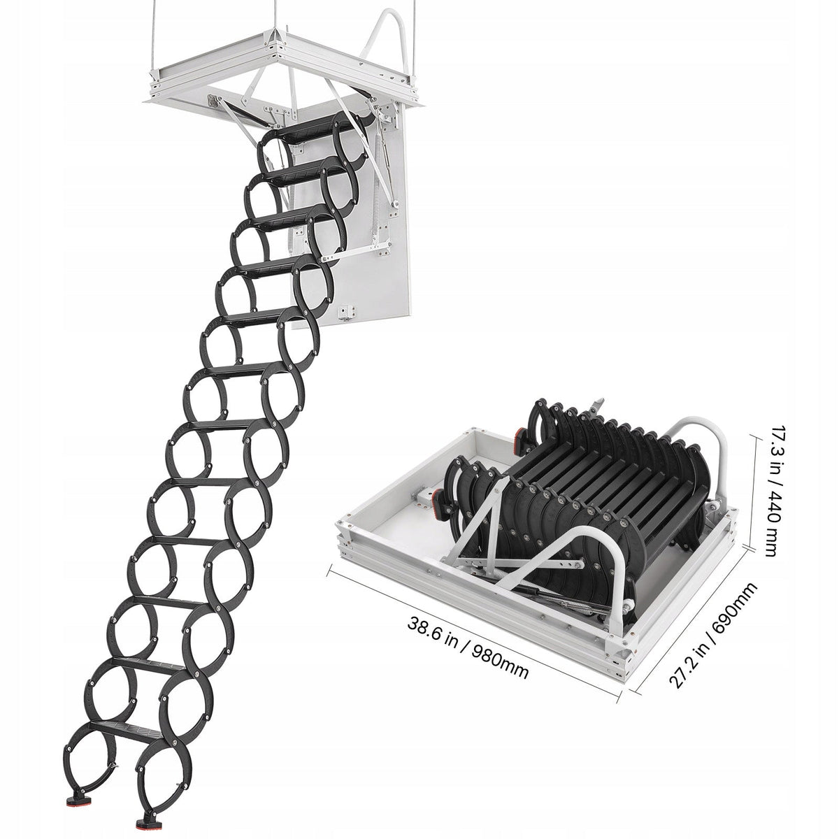DRABINA NOŻYCOWA VEVOR DO STRYCHU HYDRAULICZNA 299KG NA SUFIT 9.5-10.2FT