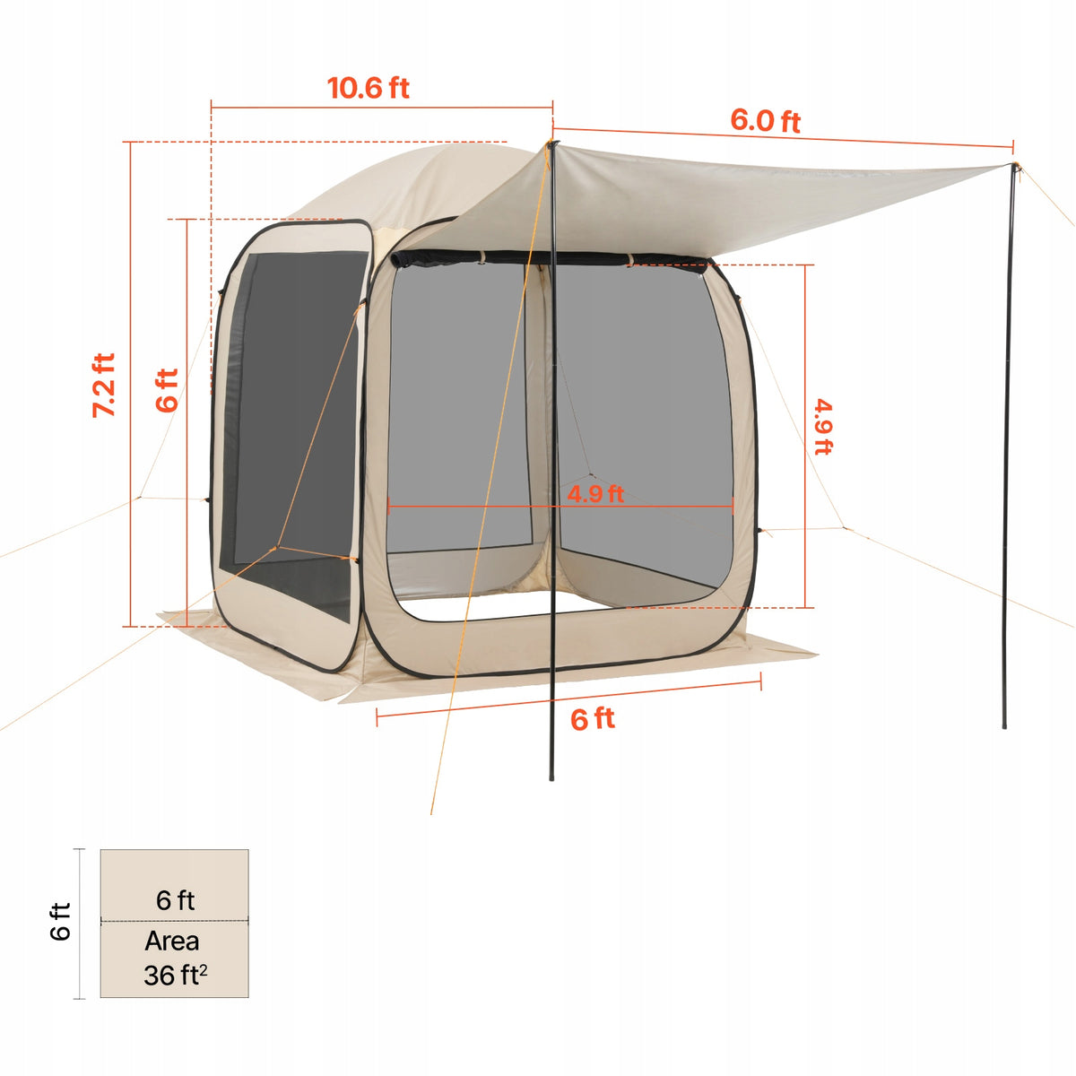 NAMIOT KEMPINGOWY VEVOR 182X182X219 CM ROZKŁADANY 4-6 OSÓB BEŻOWY PREMIUM