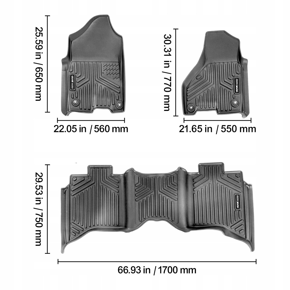 DYWANIKI SAMOCHODOWE VEVOR DO DODGE RAM 1500 2500 3500 3-CZĘŚCIOWY ZESTAW