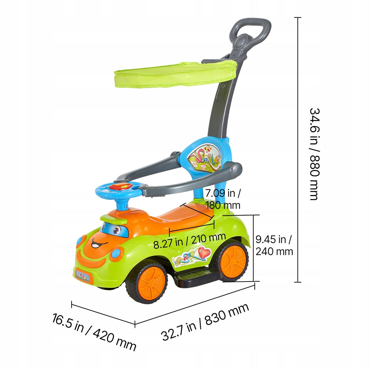 JEŹDZIK VEVOR 3W1 Z BARIERKĄ UCHWYTEM SCHOWKIEM 830X420X880 MM PREMIUM