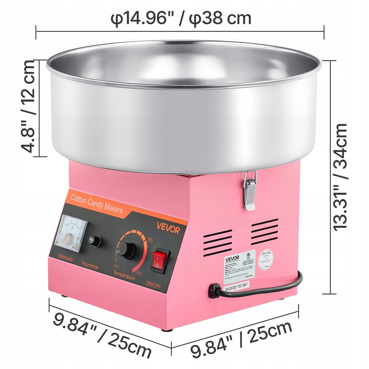 MASZYNA DO WATY CUKROWEJ VEVOR 1000W Z MISĄ ZE STALI NIERDZEWNEJ 38CM