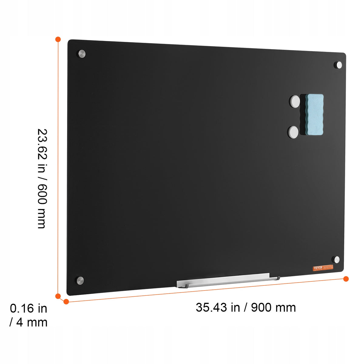 VEVOR MAGNETYCZNA SZKLANA TABLICA SUCHOŚCIERALNA 90X60CM BEZRAMOWA MOCNA