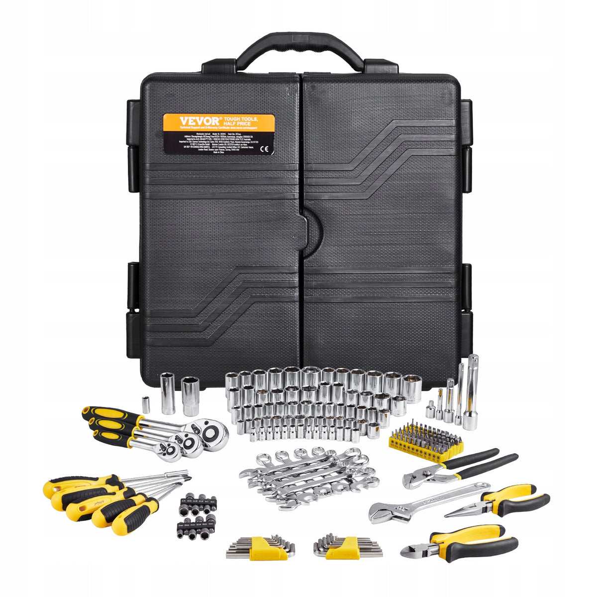 PREMIUM ZESTAW NARZĘDZI MECHANICZNYCH VEVOR 207 ELEMENTÓW NASADKI 1 4
