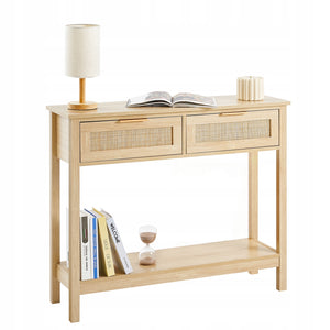 VEVOR STOLIK KONSOLOWY Z RATTANU 2 SZUFLADY NATURALNY RATTAN STABILNY