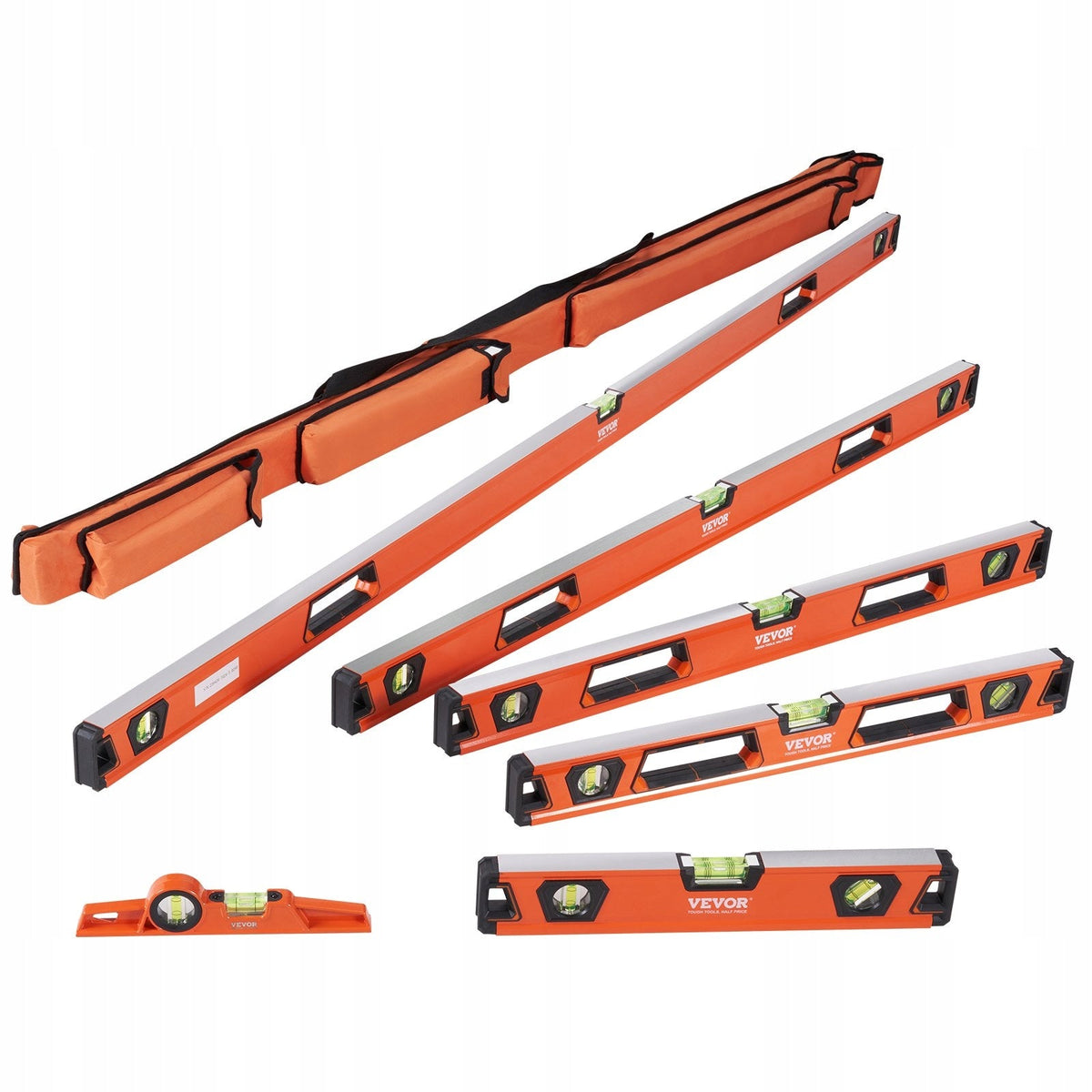 ZESTAW 6 POZIOMNIC VEVOR ALUMINIOWYCH MAGNETYCZNYCH 25-200 CM PRECYZYJNY