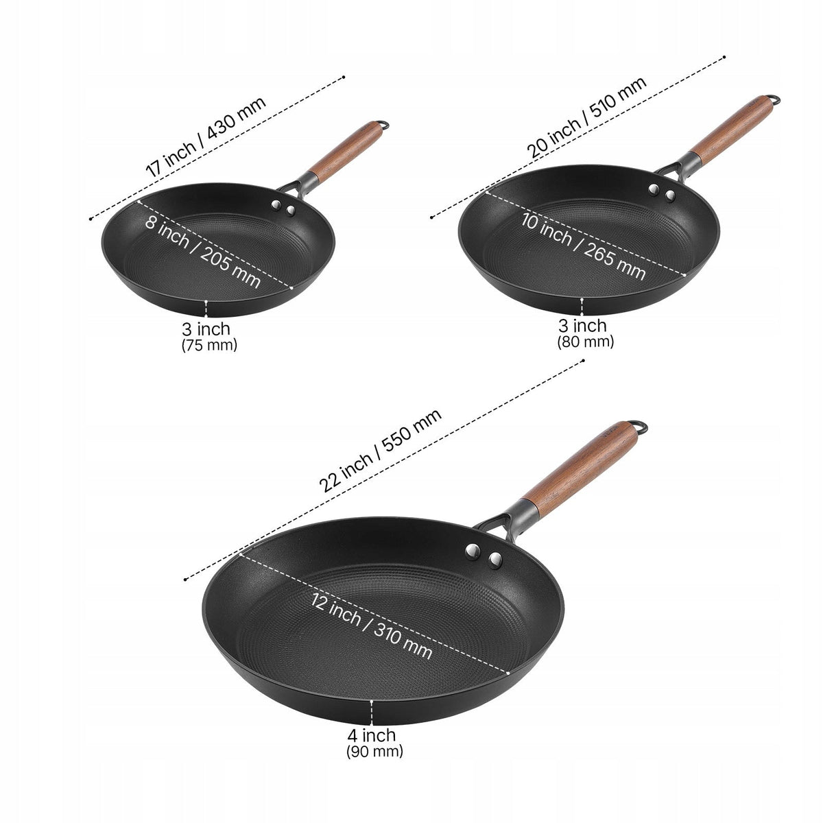 ZESTAW PATELNI ŻELIWNYCH VEVOR 205 265 310 MM MOCNY NIEPRZYWIERAJĄCY