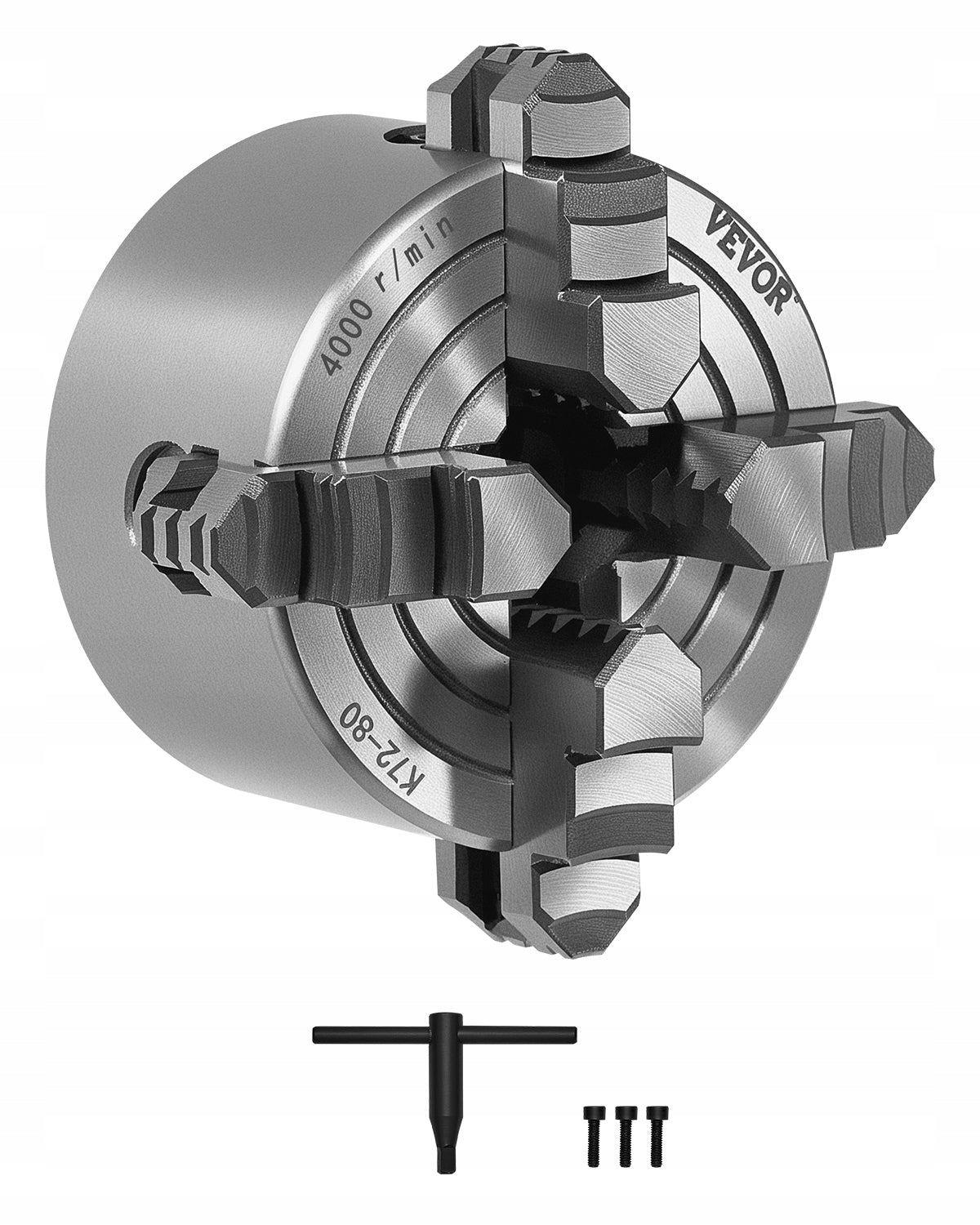 VEVOR UCHWYT TOKARSKI 4-SZCZĘKOWY 80 MM SAMOCENTRUJĄCY MOCNY HT300