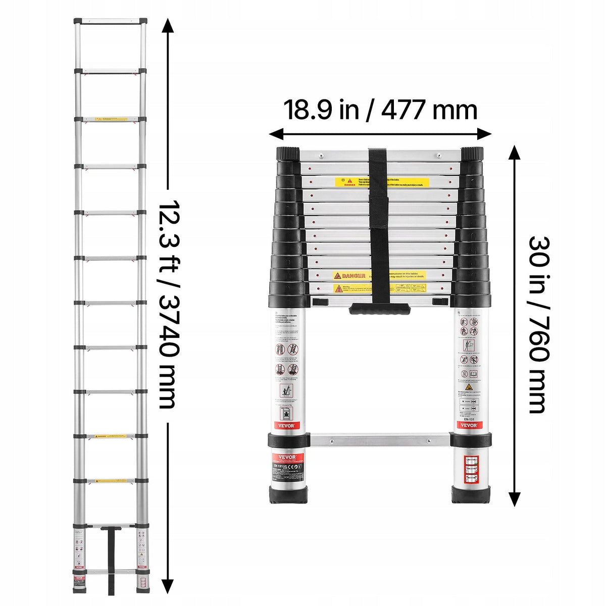 DRABINA TELESKOPOWA VEVOR 3740 MM ALUMINIOWA SKŁADANA MOCNA 150 KG