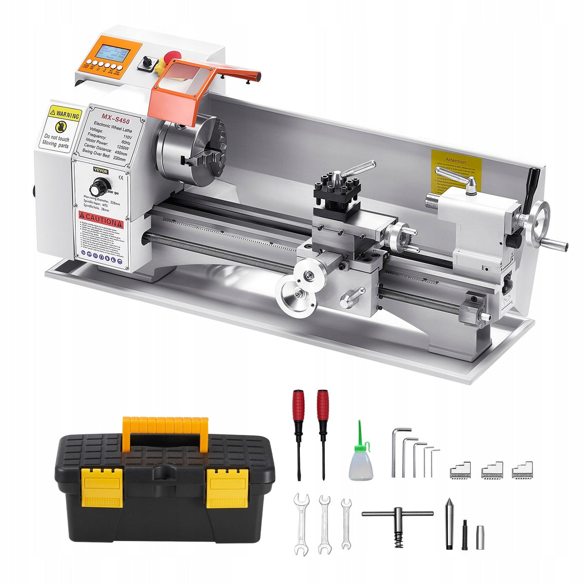 VEVOR TOKARKA DO METALU 220X450 MM STOŁOWA Z AUTOMATYCZNYM POSUWEM 1250W