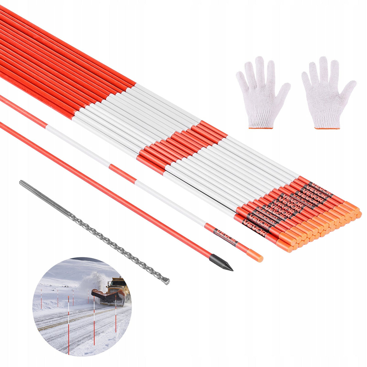 SŁUPKI ŚNIEŻNE VEVOR 50 SZT 1524MM ŚREDNICA 7 87MM ODBLASKOWE MOCNE ZESTAW