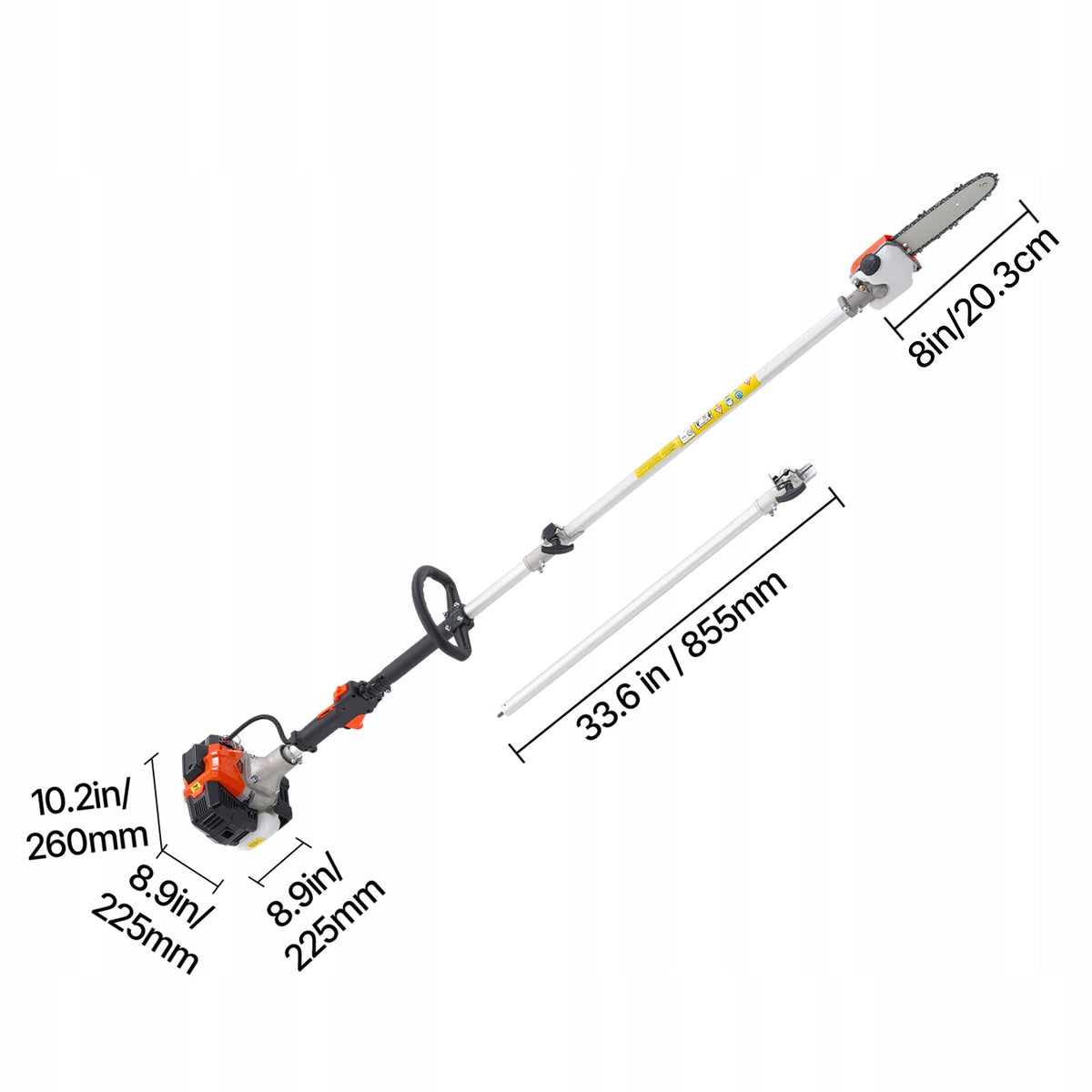 PODKRZESYWARKA SPALINOWA VEVOR 25CM3 1.2KM 20.3CM MIECZ PRZEDŁUŻACZ 2.74M