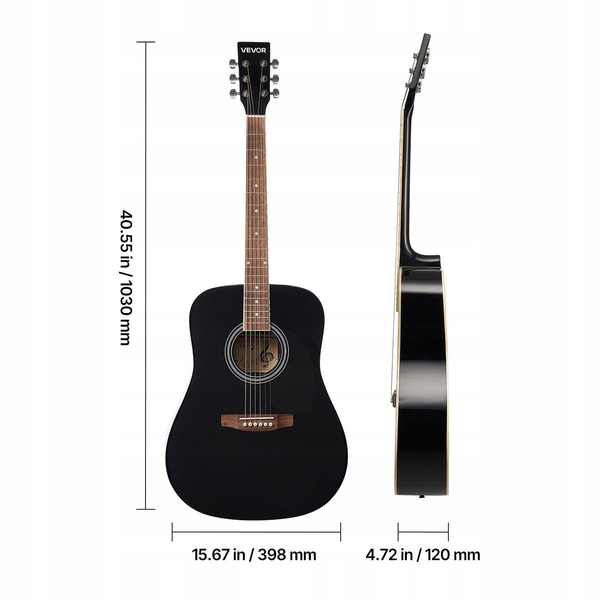 VEVOR GITARA AKUSTYCZNA DREADNOUGHT 41 IN ZESTAW DLA POCZĄTKUJĄCYCH CZARNA