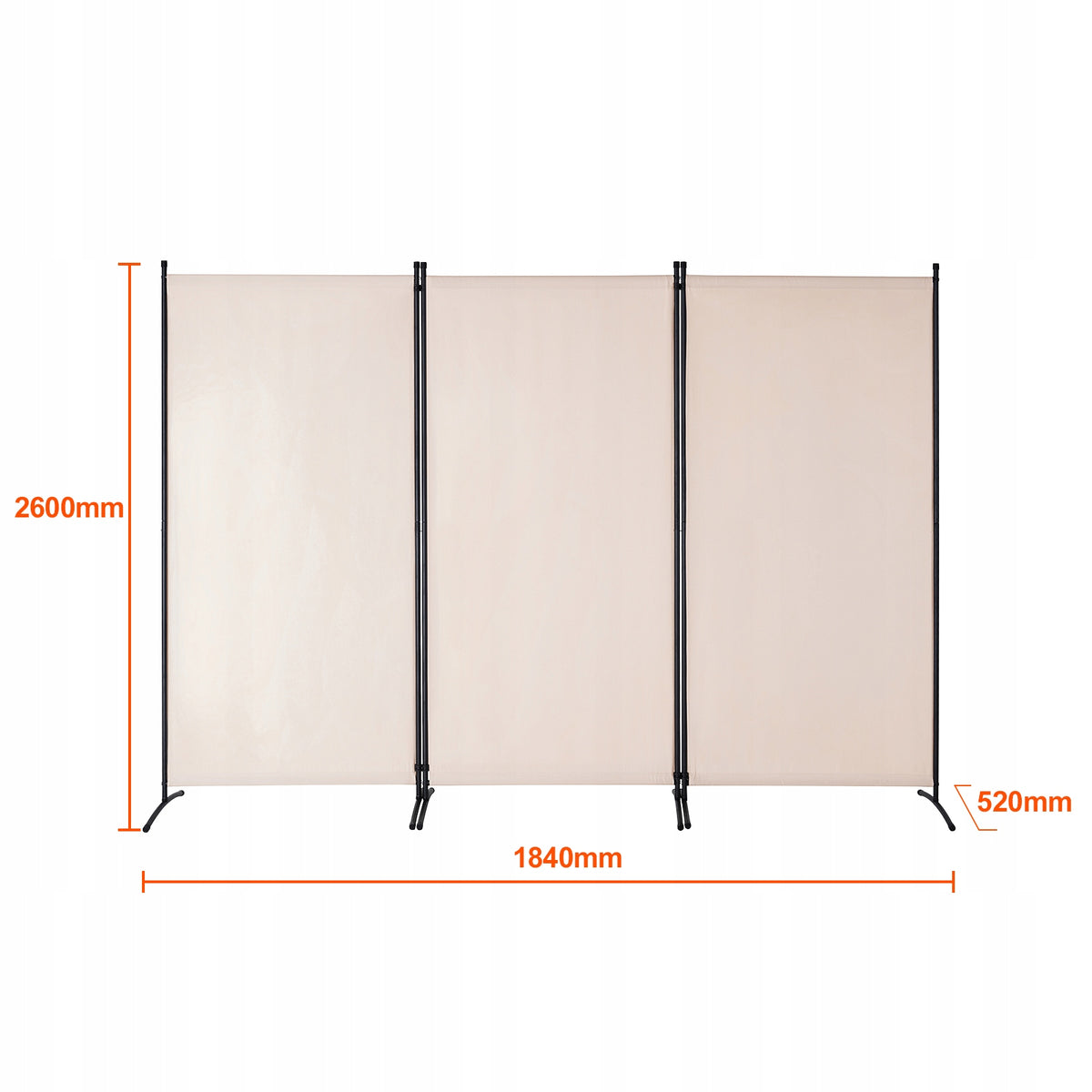 VEVOR ŚCIANA DZIAŁOWA 3-PANELOWA SKŁADANA MOCNA RAMA BEŻOWA 260X184X52CM