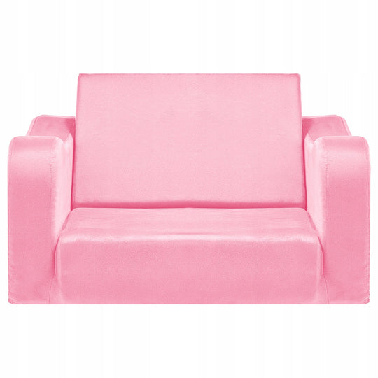 PREMIUM SOFA DZIECIĘCA VEVOR 2W1 Z GĄBKĄ 28D KRÓTKI PLUSZ RÓŻOWA