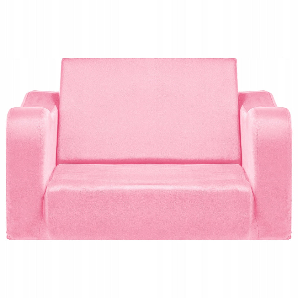 PREMIUM SOFA DZIECIĘCA VEVOR 2W1 Z GĄBKĄ 28D KRÓTKI PLUSZ RÓŻOWA