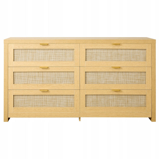 PREMIUM KOMODA RATTANOWA VEVOR 6 SZUFLAD METALOWE UCHWYTY NATURALNE DREWNO