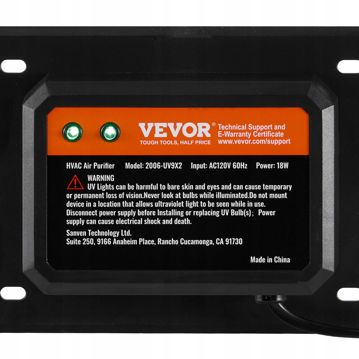 VEVOR HVAC OCZYSZCZACZ POWIETRZA UV UVC 18W DO KLIMATYZACJI Z 2 ŻARÓWKAMI