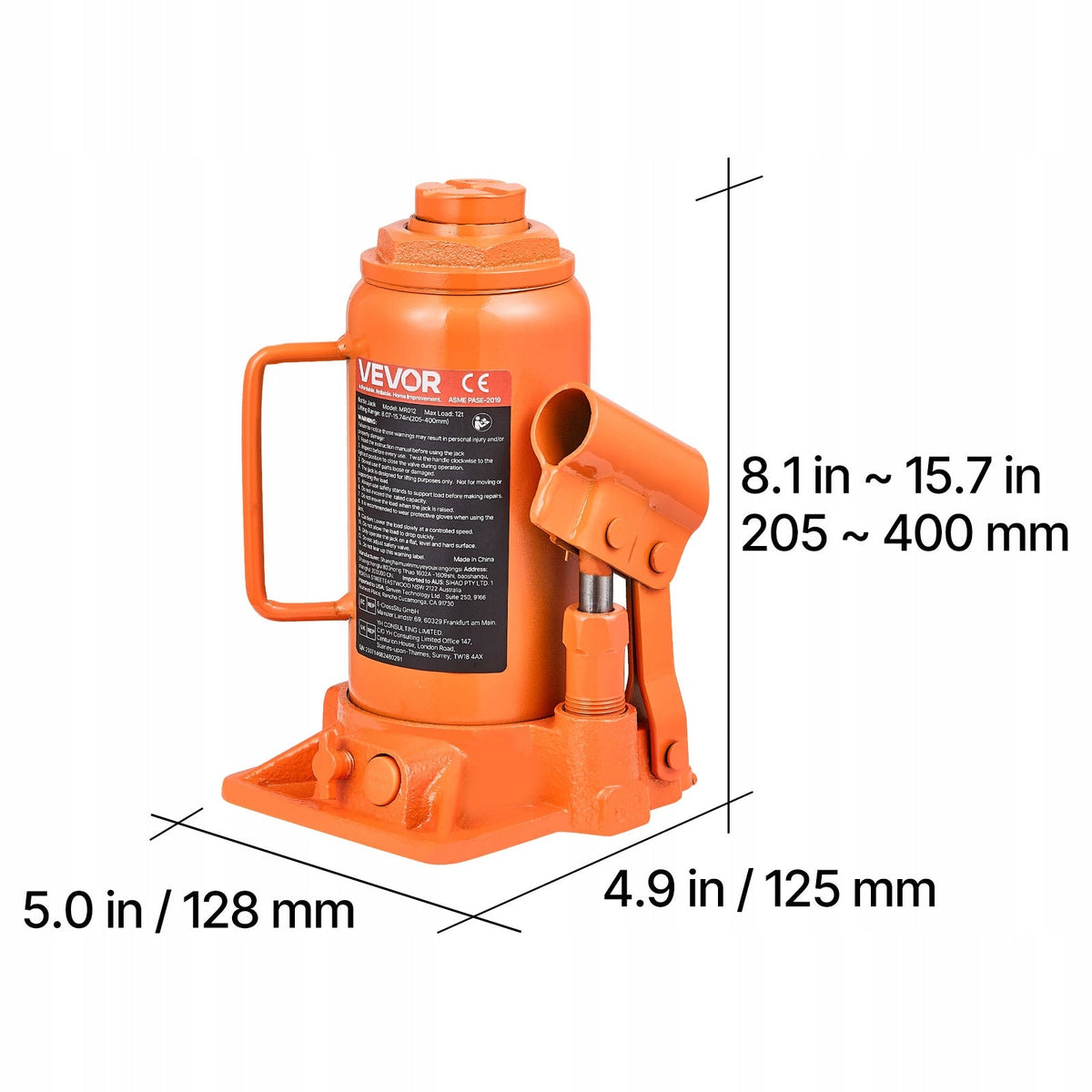 PODNOŚNIK HYDRAULICZNY VEVOR 12 T MOCNY ZAKRES PODNOSZENIA 205-400 MM