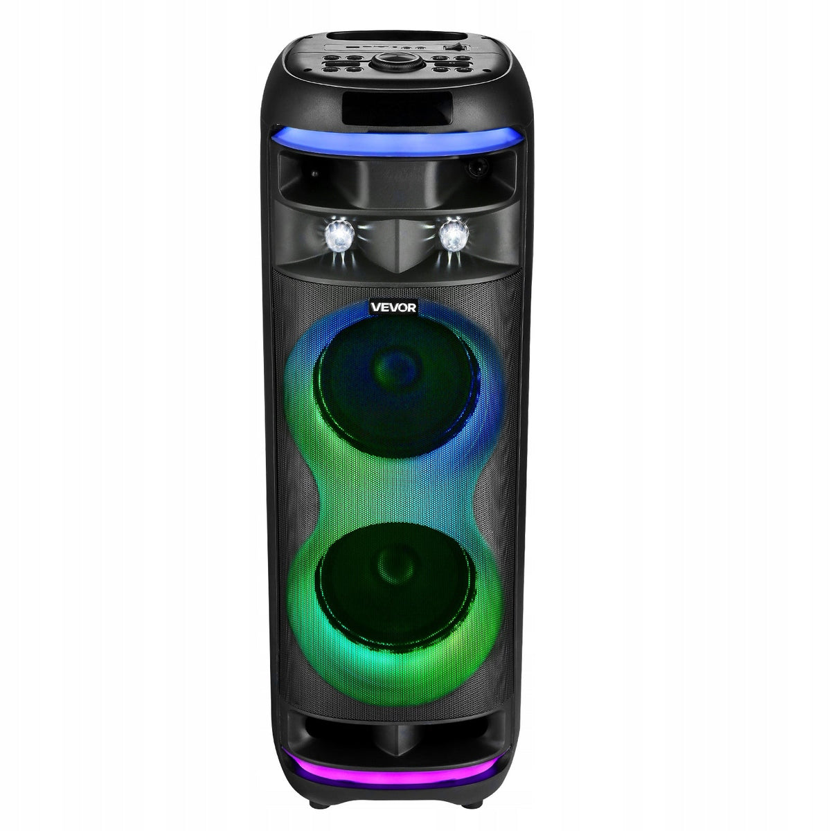 GŁOŚNIK PRZENOŚNY BLUETOOTH VEVOR 80W 20CM Z 2 MIKROFONAMI LED TWS 5.1
