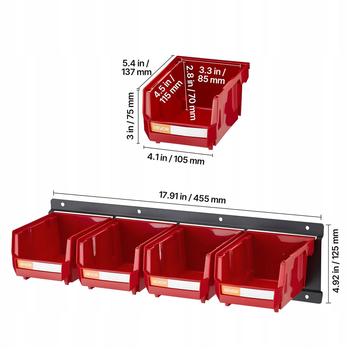 VEVOR PUDEŁKA DO UKŁADANIA W STOSY MONTOWANE NA ŚCIANIE 12 SZT 137X105X75MM