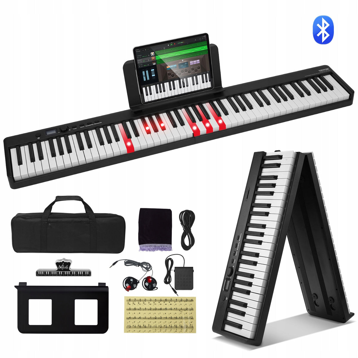 VEVOR SKŁADANE PIANINO 88 KLAWISZY BLUETOOTH MIDI PRZENOŚNE PROFESJONALNE