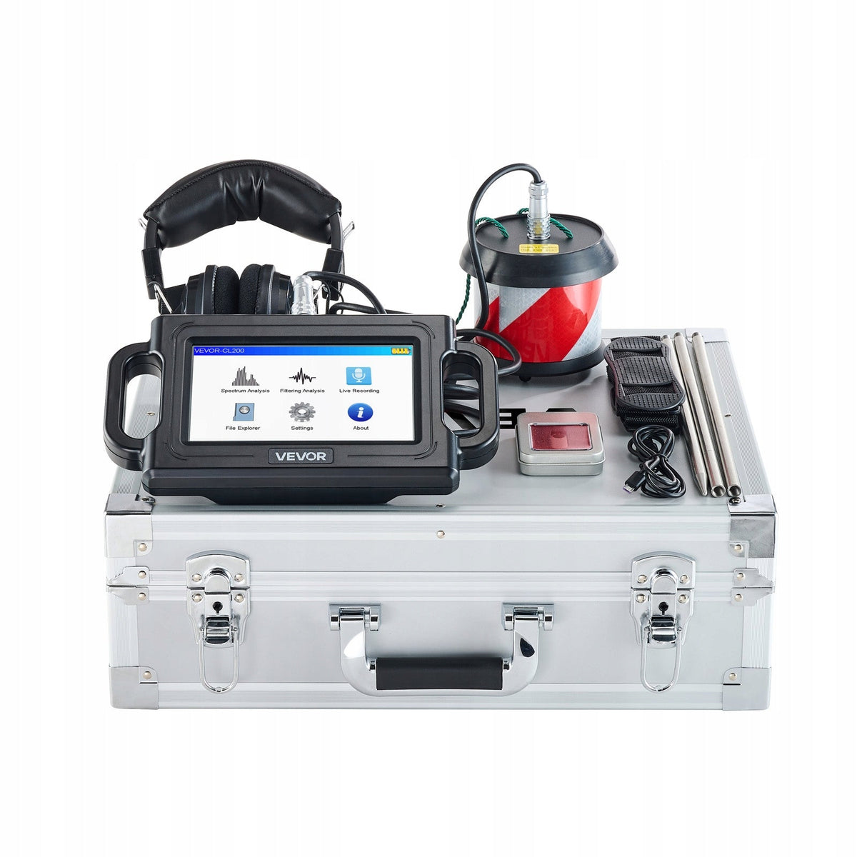 PROFESJONALNY DETEKTOR WYCIEKÓW WODY VEVOR 1HZ-5000HZ 7 CALI LCD 2M