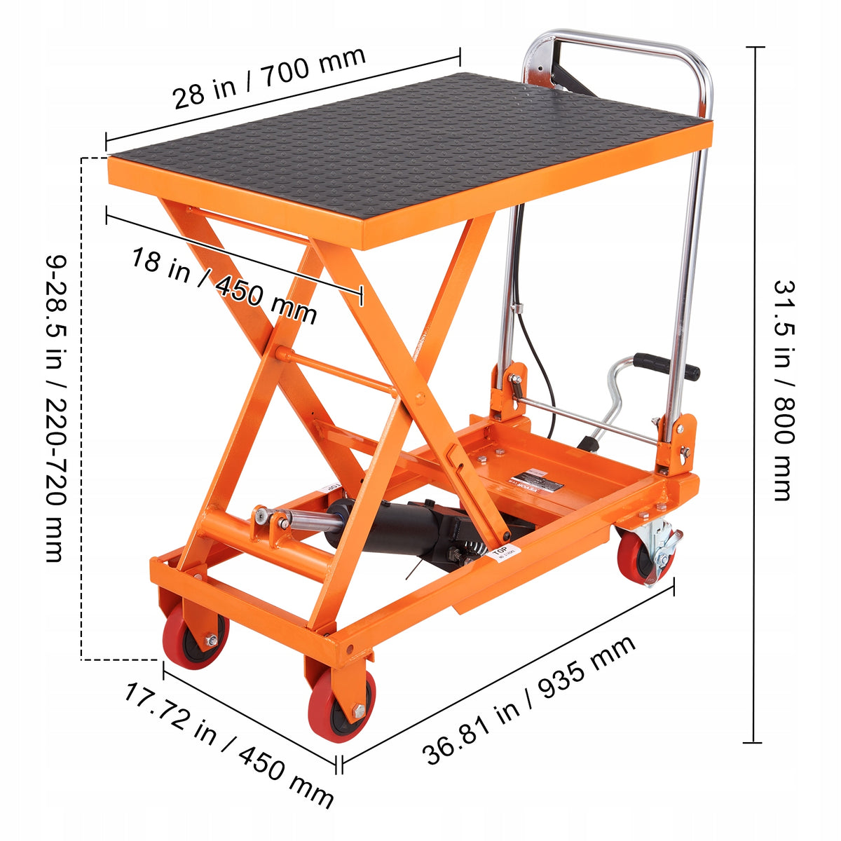PODNOŚNIK NOŻYCOWY HYDRAULICZNY VEVOR 150 KG MOCNY WÓZEK PODNOŚNIKOWY