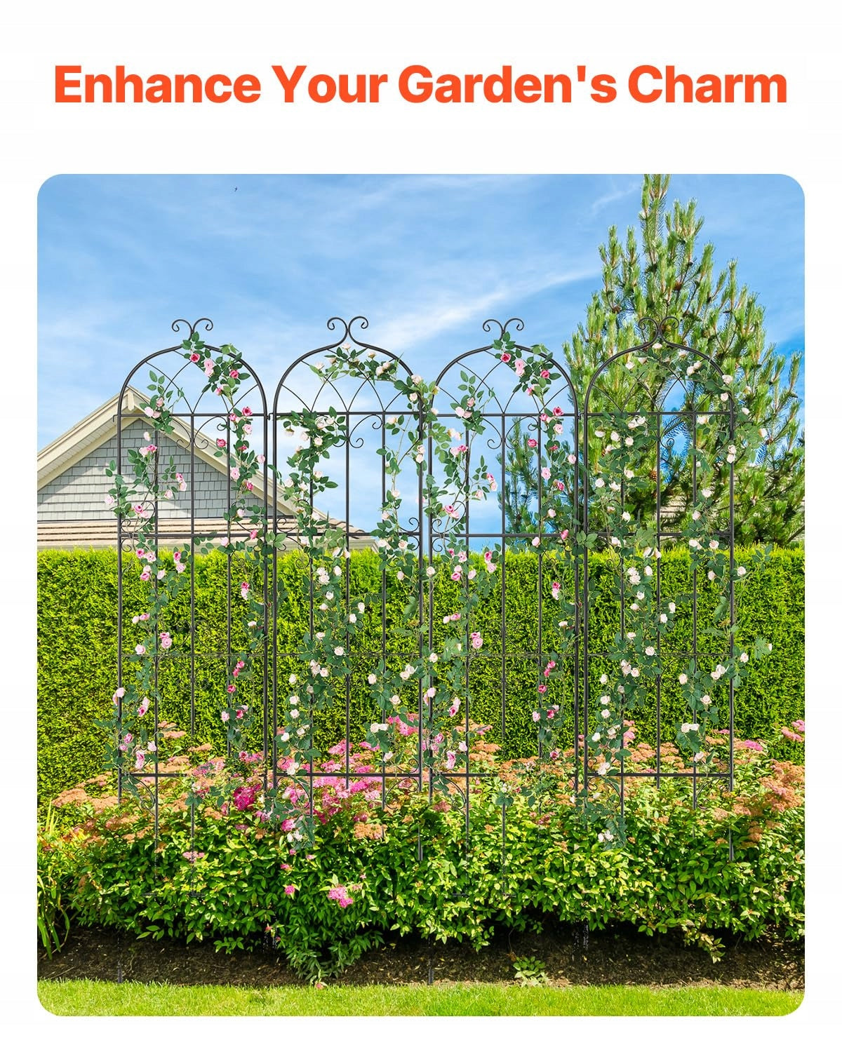 VEVOR PODPORA DO ROŚLIN PNĄCYCH 4 METALOWE KRATKI 51X220 CM SOLIDNA