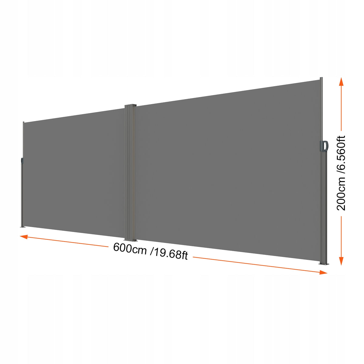 MARKIZA BOCZNA VEVOR 200X600 CM SZARA POLIESTER 180G MOCNA RAMA ŻELAZNA