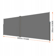 MARKIZA BOCZNA VEVOR 200X600 CM SZARA POLIESTER 180G MOCNA RAMA ŻELAZNA