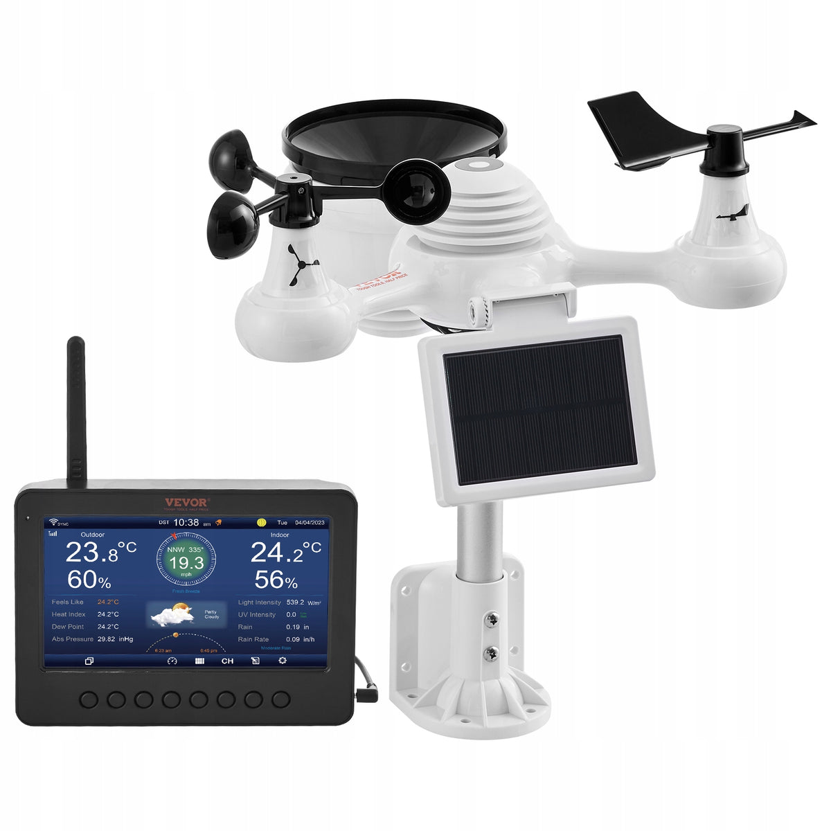 VEVOR STACJA POGODOWA 7 W 1 WLAN TFT 7.3 CALA SOLARNA MOCNA TRANSMISJA
