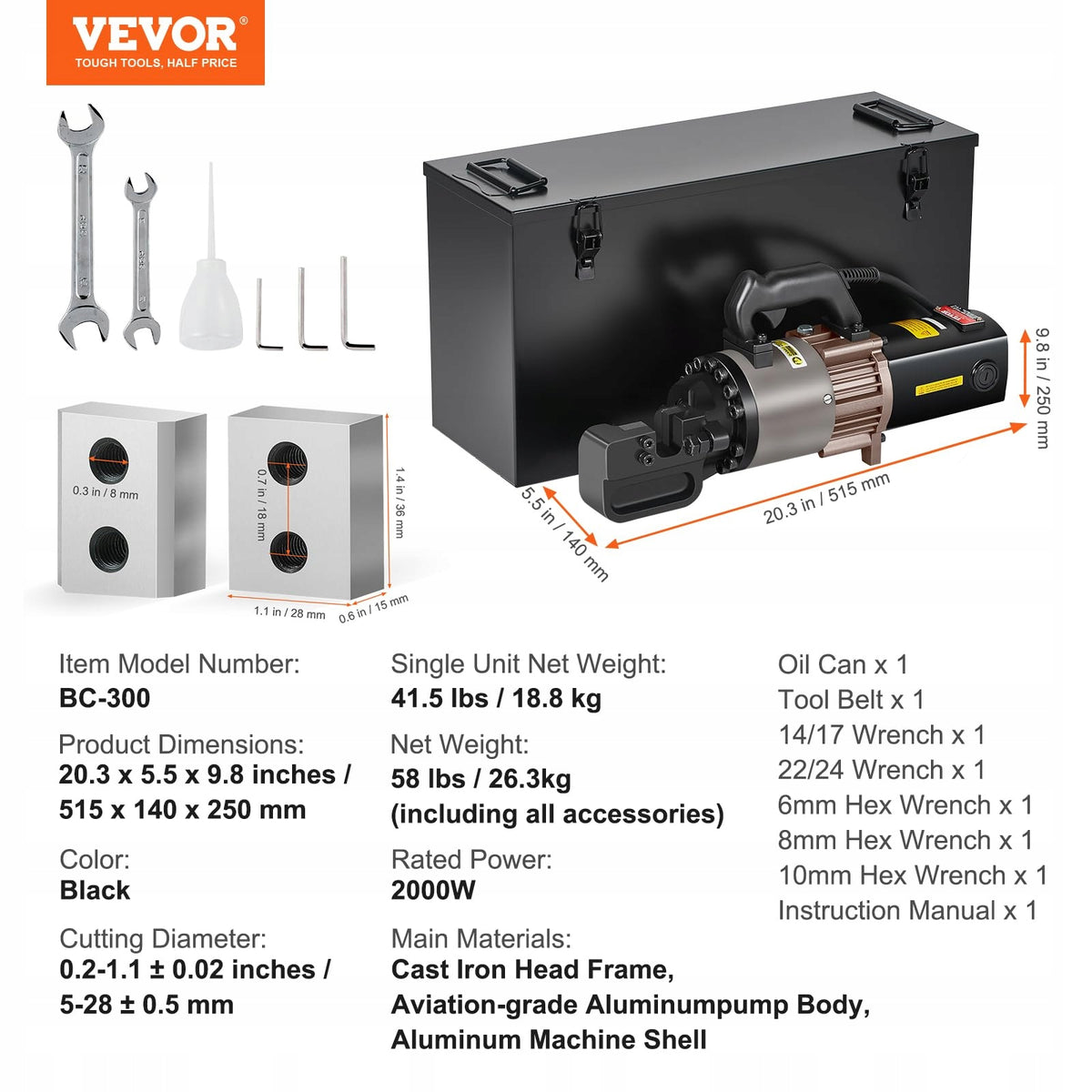 ELEKTRYCZNO-HYDRAULICZNA PRZECINARKA DO PRĘTÓW VEVOR 2000W 5-28MM SOLIDNA