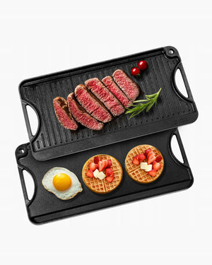 VEVOR ŻELIWNA PATELNIA GRILLOWA DWUSTRONNA 492X218MM SOLIDNA I PRZENOŚNA