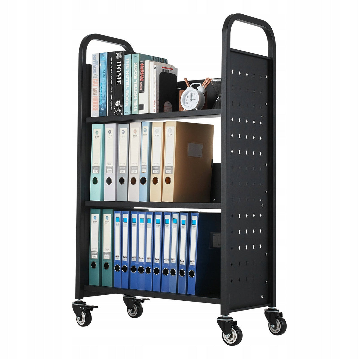 WÓZEK BIBLIOTECZNY VEVOR 150 KG 3-POZIOMOWY SOLIDNY NA KÓŁKACH 77X38X122 CM