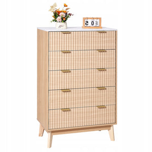 KOMODA VEVOR DREWNIANA Z 5 ŻŁOBIONYMI SZUFLADAMI MOCNA STABILNA STORAGE