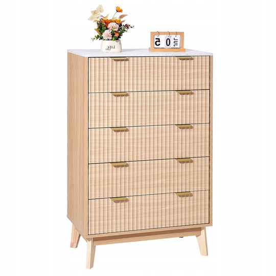KOMODA VEVOR DREWNIANA Z 5 ŻŁOBIONYMI SZUFLADAMI MOCNA STABILNA STORAGE
