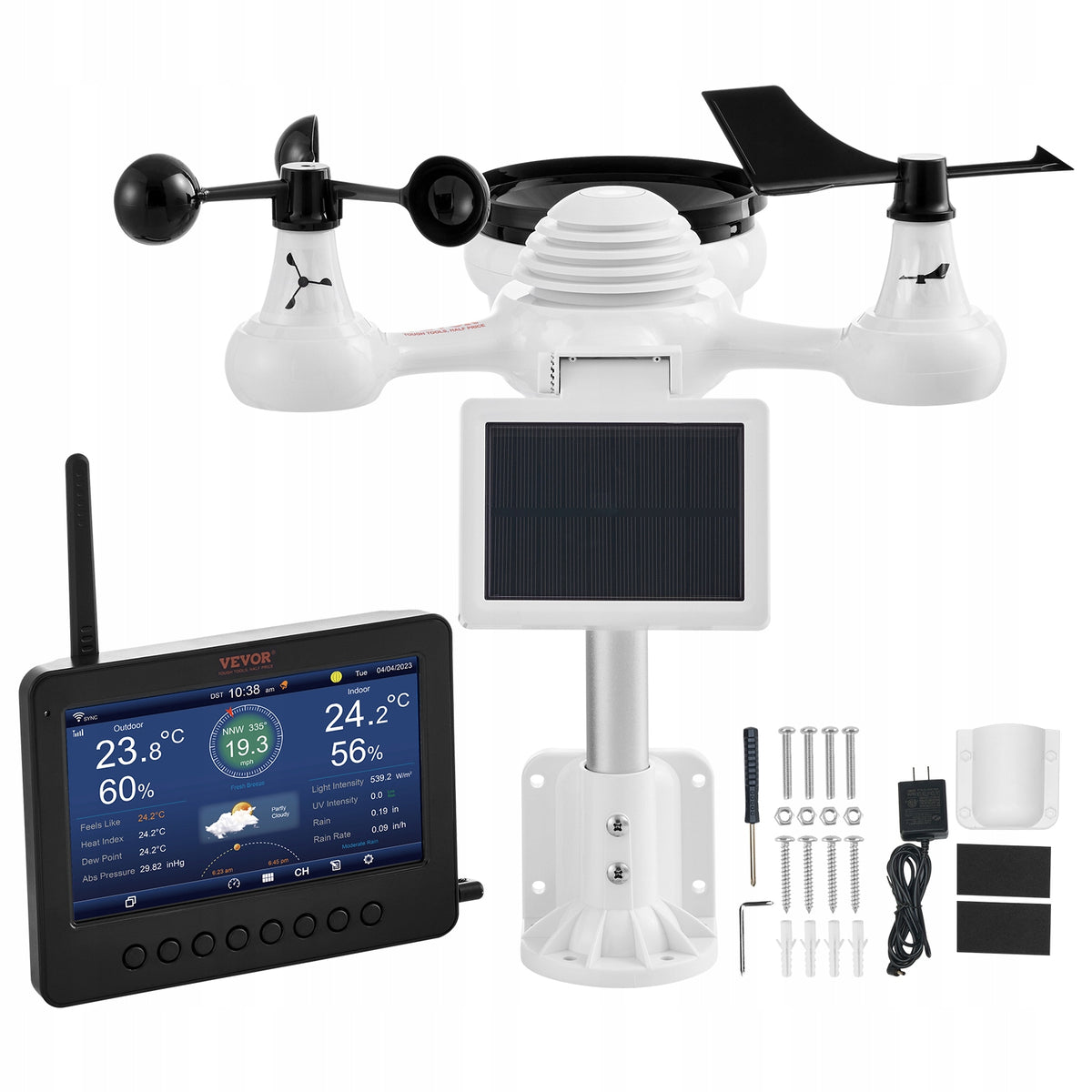 VEVOR STACJA POGODOWA 7 W 1 WLAN TFT 7.3 CALA SOLARNA MOCNA TRANSMISJA
