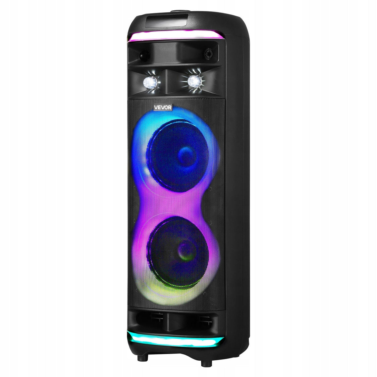 GŁOŚNIK PRZENOŚNY BLUETOOTH VEVOR 80W 20CM Z 2 MIKROFONAMI LED TWS 5.1