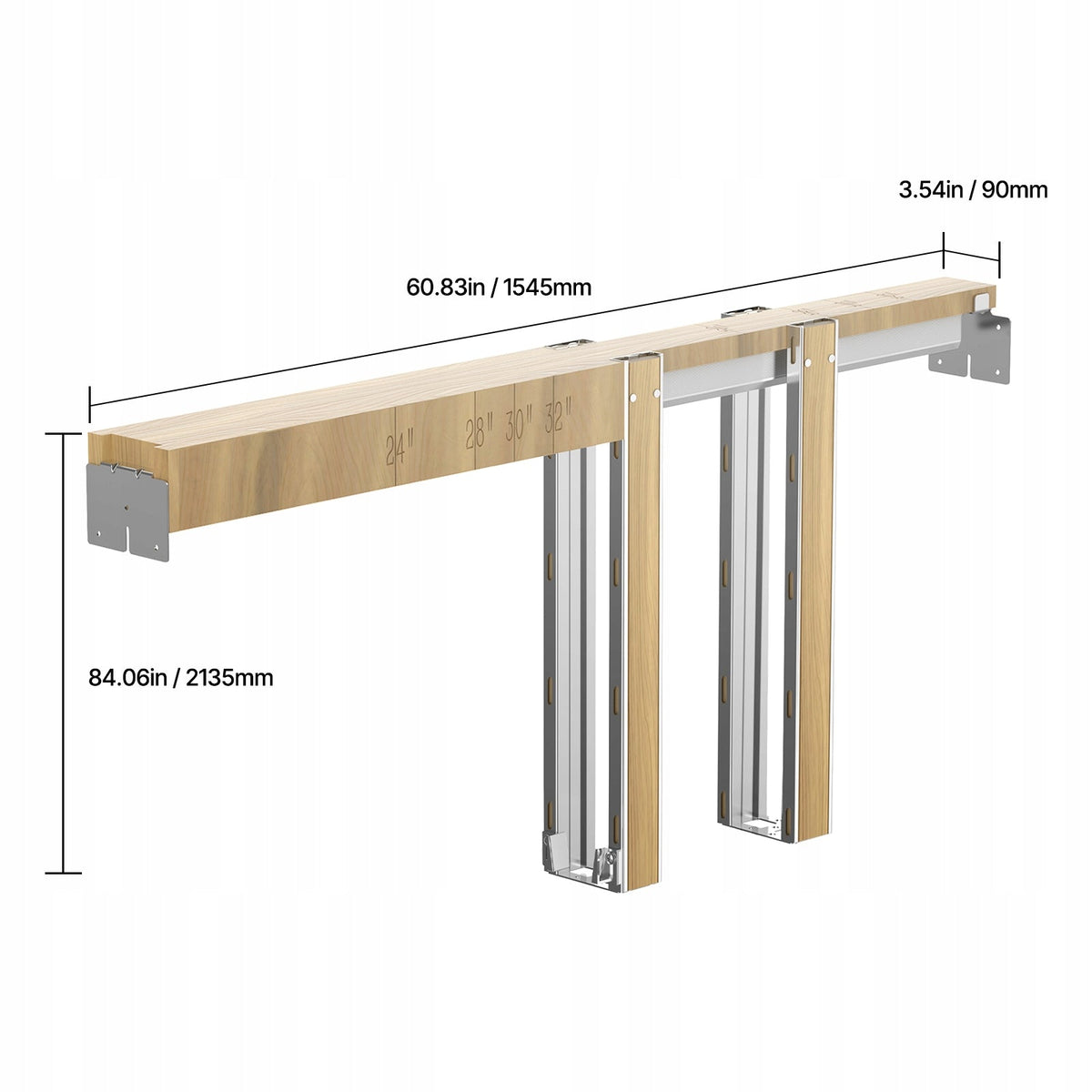 ZESTAW OŚCIEŻNIC DO DRZWI PRZESUWNYCH VEVOR 610-762MM CICHY DOMYK STAL