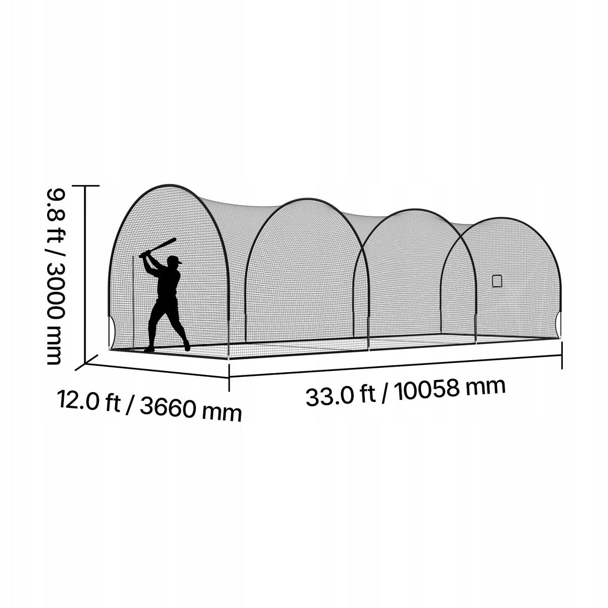 SIATKA DO KLATKI BASEBALL VEVOR PÓŁOKRĄGŁA 10058X3660X3000MM MOCNA SOLIDNA