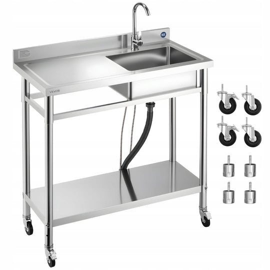 ZLEWOZMYWAK VEVOR ZE STALI NIERDZEWNEJ 1000X500X1055MM MOCNY 3W1 Z KRANEM