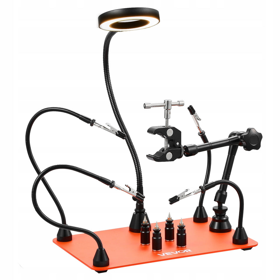 VEVOR MAGNETYCZNA STACJA LUTOWNICZA 3X LUPA LED 4 RAMIONA 360 UCHWYT
